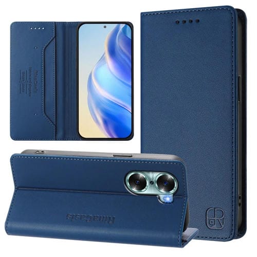 Funda de Cuero con Doble Pliegue y Succión Magnética Rfid para Honor 60 Rc01 (Azul Oscuro)