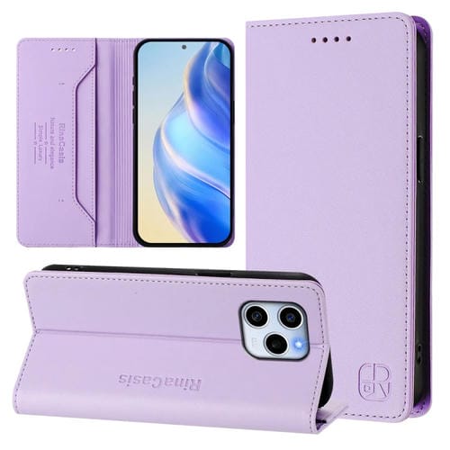 Funda de Cuero con Doble Pliegue y Succión Magnética RFID para Honor 60 SE RC01 (Morado Claro)