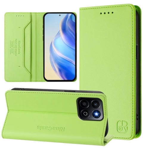 Funda de Cuero con Doble Pliegue y Succión Magnética Rfid para Honor 200 Smart Global / X7C 4G Rc01 (Verde Hierba)