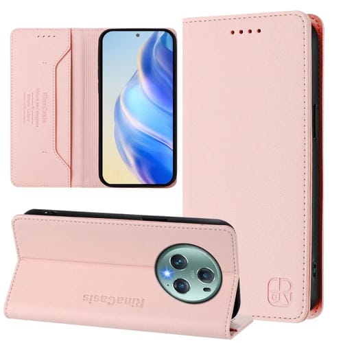 Funda de Cuero con Doble Pliegue y Succión Magnética Rfid para Honor Magic5 Pro Rc01 (Rosa)
