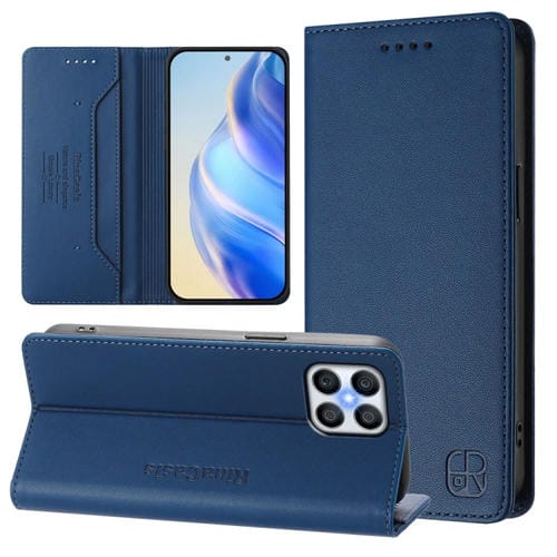 Funda de Cuero con Doble Pliegue y Succión Magnética RFID para Honor X8 4G / X30I / Play6T Pro Rc01 (Azul Oscuro)