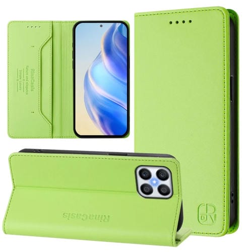 Funda de Cuero con Doble Pliegue y Succión Magnética Rfid para Honor X8 5G / X6 4G / X6S 4G Rc01 (Verde)