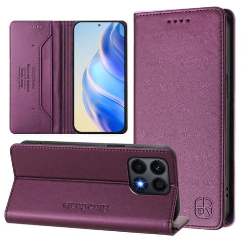 Funda de Cuero Rfid con Doble Pliegue y Succión Magnética para Honor X8A Global Rc01 (Violeta)