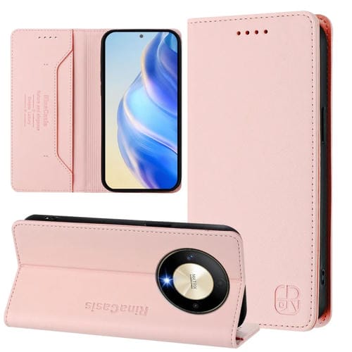 Funda de Cuero con Doble Pliegue y Succión Magnética Rfid para Honor X9B / Magic6 Lite 5G (Rosa)