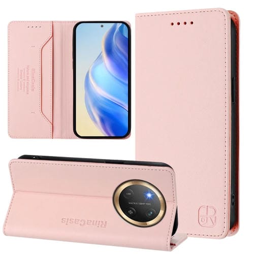 Funda de Cuero con Doble Pliegue y Succión Magnética Rfid para Honor X9C Global Rc01 (Rosa)