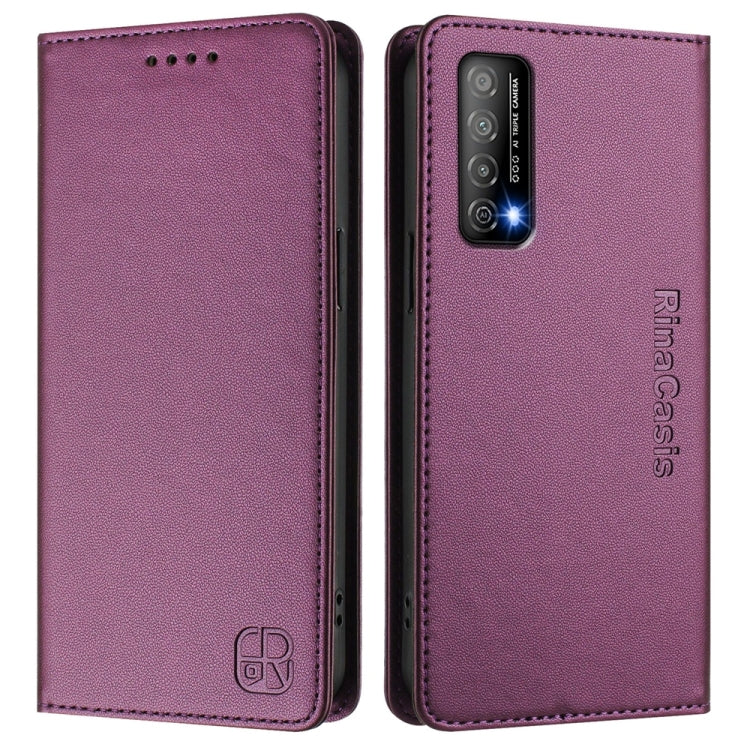 Funda de Cuero con Doble Pliegue y Succión Magnética Rfid para Huawei Enjoy 20 Se/Huawei Y7A Rc01 (Violeta)