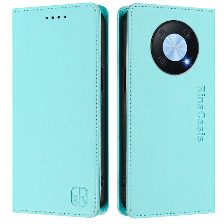 Funda de Cuero con Doble Pliegue y Succión Magnética Rfid para Huawei Enjoy 50 Pro/Nova Y90 Rc01 (Verde Menta)