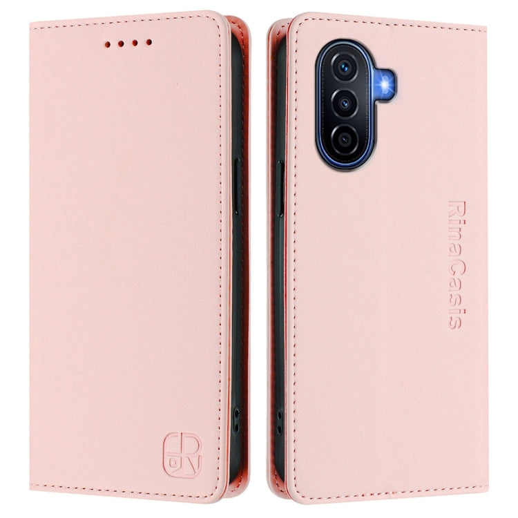 Funda de Cuero Huawei Enjoy 50 Nova Y70 Plus Rc01 con Doble Pliegue y Succión Magnética (Rosa)