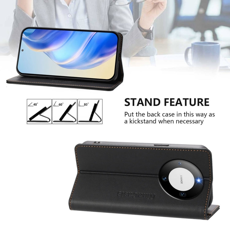 Funda de Cuero Huawei Mate 60 Rc01 con Doble Pliegue y Succión Magnética Rfid (Negra)