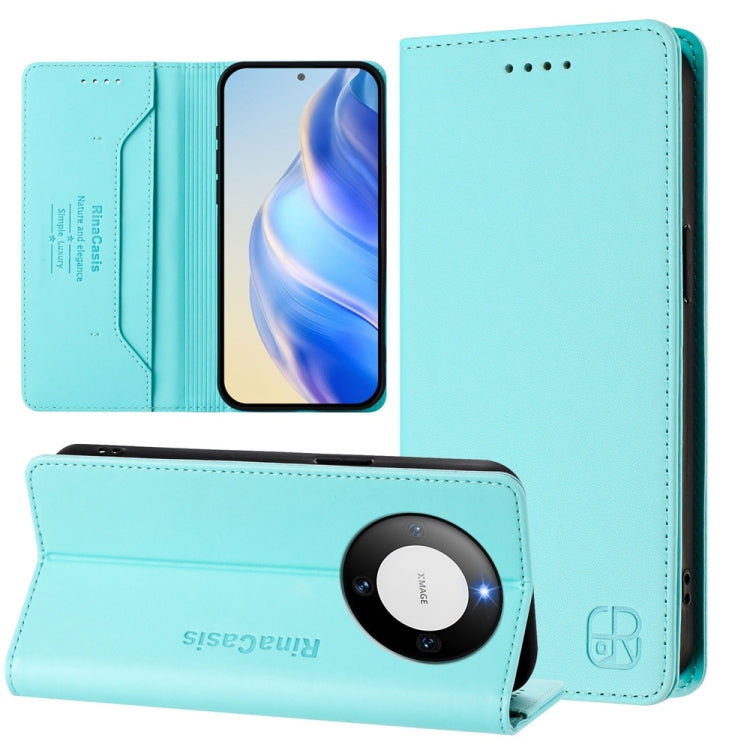 Funda de Cuero Huawei Mate 60 Pro y Mate 60 Pro+ Rc01 con Doble Pliegue y Succión Magnética (Verde Menta)