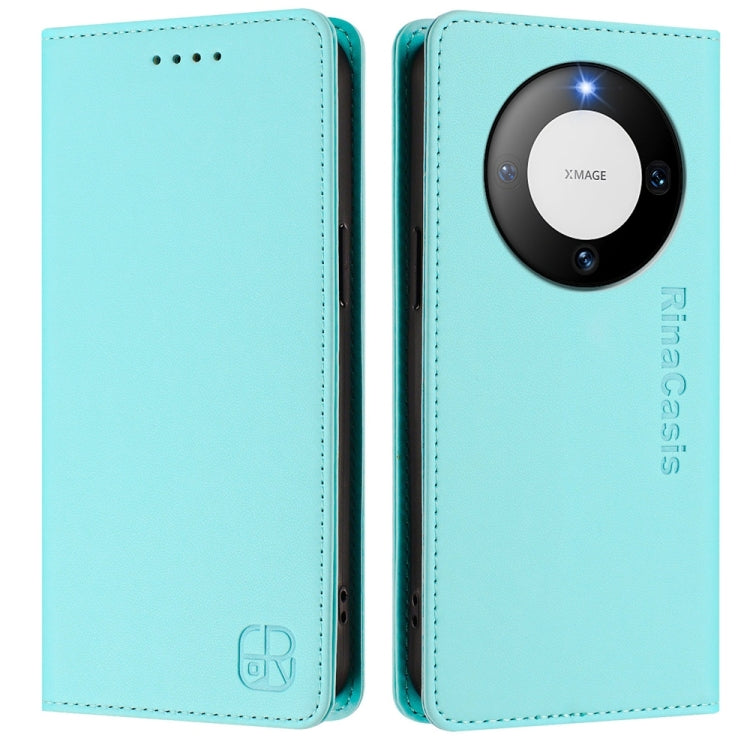 Funda de Cuero Huawei Mate 60 Pro y Mate 60 Pro+ Rc01 con Doble Pliegue y Succión Magnética (Verde Menta)