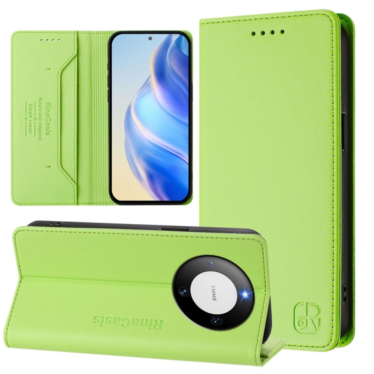 Funda de Cuero Huawei Mate 60 Pro y Mate 60 Pro+ Rc01 con Doble Pliegue y Succión Magnética (Verde Hierba)