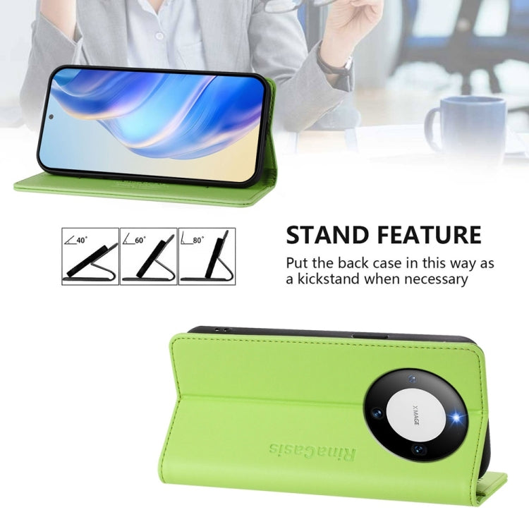 Funda de Cuero Huawei Mate 60 Pro y Mate 60 Pro+ Rc01 con Doble Pliegue y Succión Magnética (Verde Hierba)