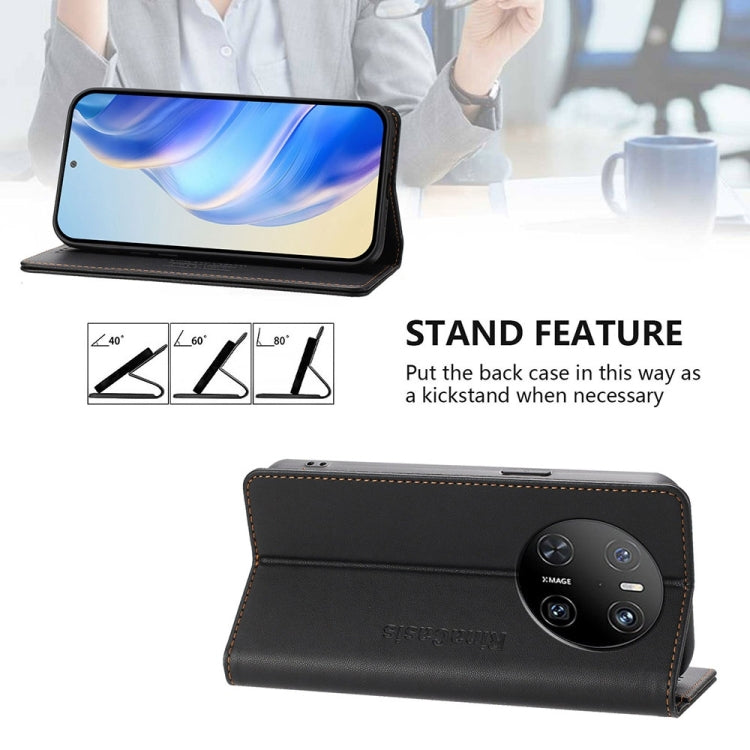 Funda de Cuero Huawei Mate 70 Rc01 con Doble Pliegue y Succión Magnética Rfid (Negra)