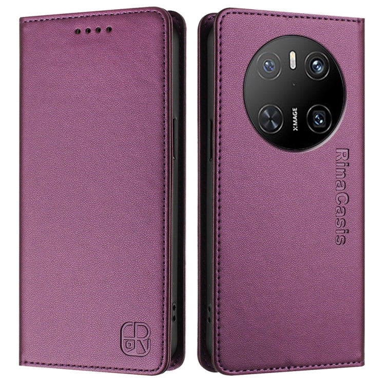 Funda de Cuero con Doble Pliegue y Succión Magnética RFID para Huawei Mate 70 Rc01 (Violeta)