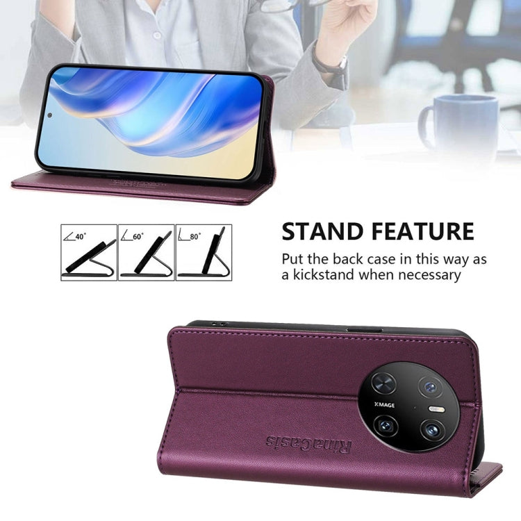 Funda de Cuero con Doble Pliegue y Succión Magnética RFID para Huawei Mate 70 Rc01 (Violeta)