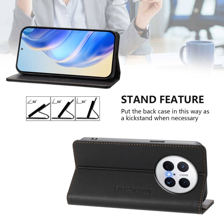 Funda de Cuero Huawei Mate 70 Pro Rc01 con Doble Pliegue y Succión Magnética (Negra)