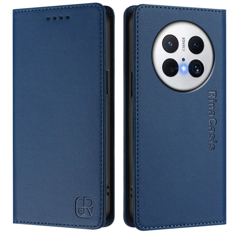 Funda de Cuero con Doble Pliegue y Succión Magnética para Huawei Mate 70 Pro Rc01 (Azul Oscuro)