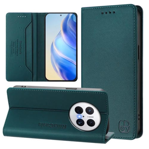 Funda de Cuero Huawei Mate 70 Pro Rc01 con Doble Pliegue y Succión Magnética (Verde Oscuro)