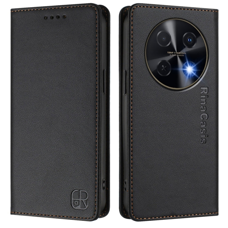 Funda de Cuero para Huawei Nova 12I Global Rc01 con Doble Pliegue y Succión Magnética (Negra)