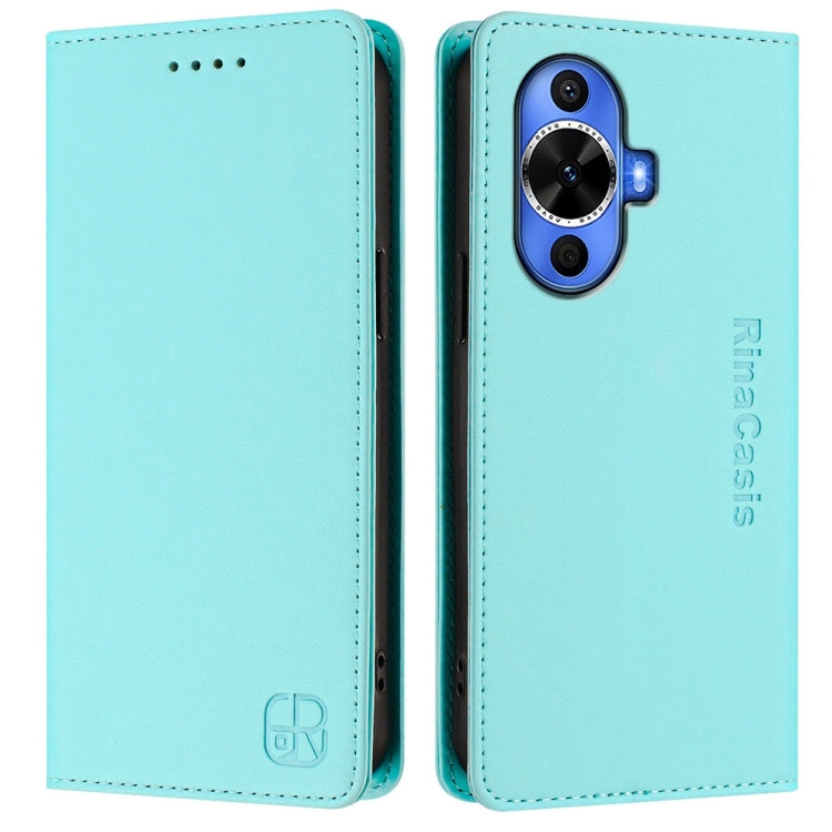 Funda de Cuero con Doble Pliegue y Succión Magnética Rfid para Huawei Nova 12S Global Rc01 (Verde Menta)