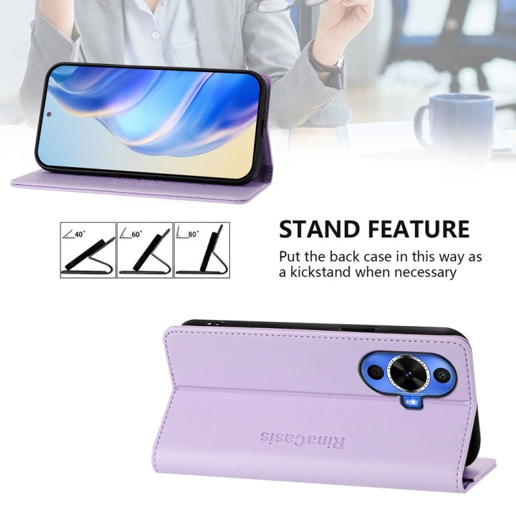 Funda de Cuero Huawei Nova 12S Global Rc01 con Doble Pliegue y Succión Magnética Rfid (Morado Claro)