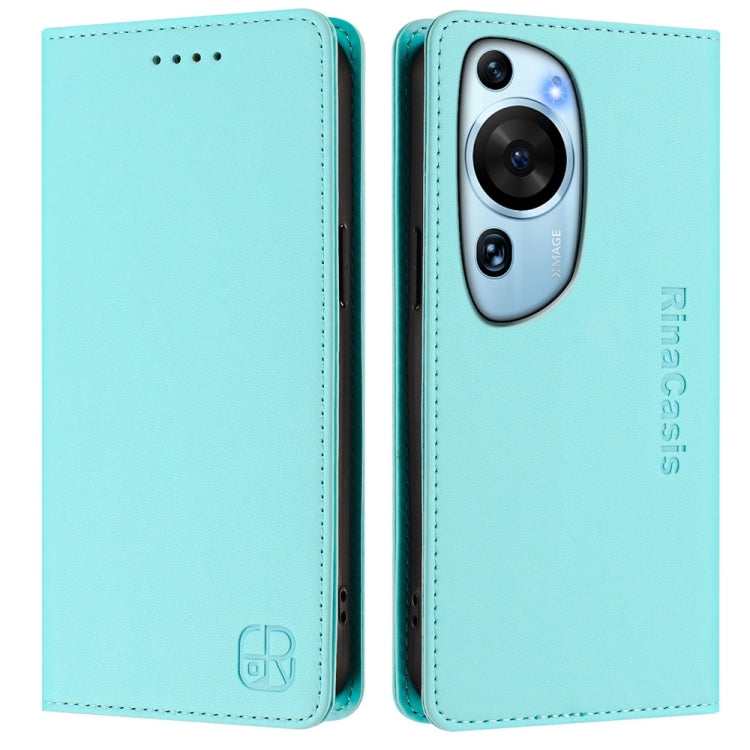 Funda de Cuero Huawei P60 Art Rc01 con Doble Pliegue y Succión Magnética Rfid (Verde Menta)