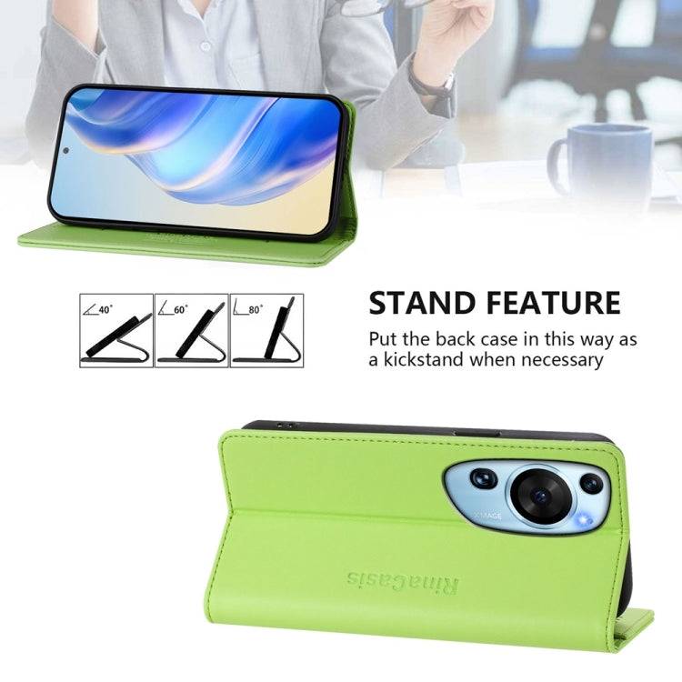 Funda de Cuero Huawei P60 Art Rc01 con Doble Pliegue y Succión Magnética RFID (Verde Hierba)