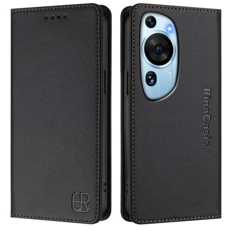 Funda de Cuero con Doble Pliegue y Succión Magnética RFID para Huawei P60 Art Rc01 (Negra)