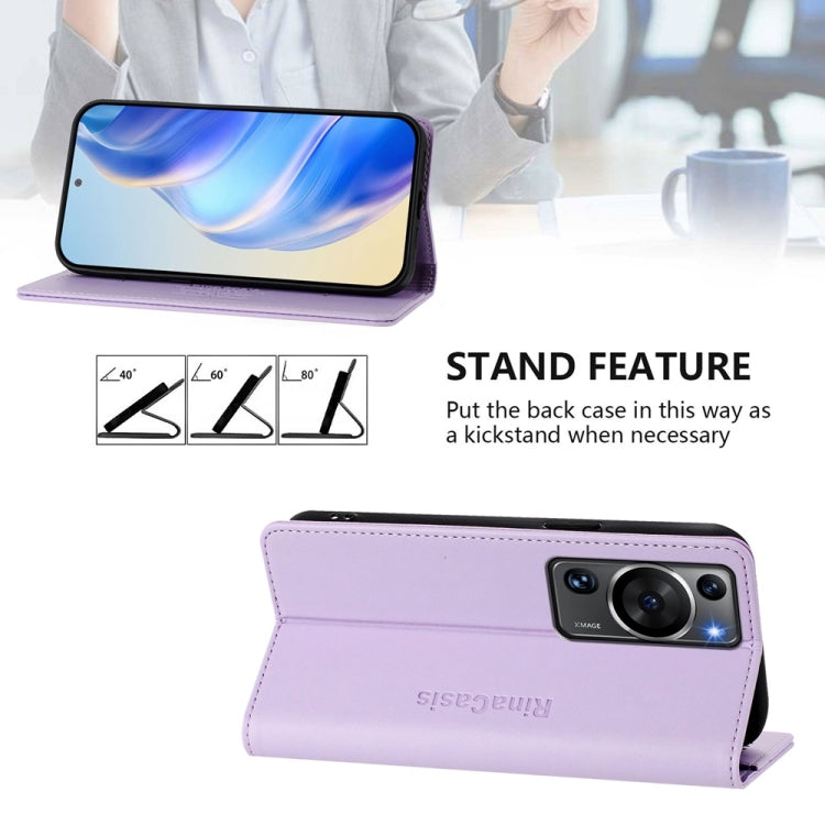 Funda de Cuero con Doble Pliegue y Succión Magnética para Huawei P60/P60 Pro Rc01 (Morado Claro)