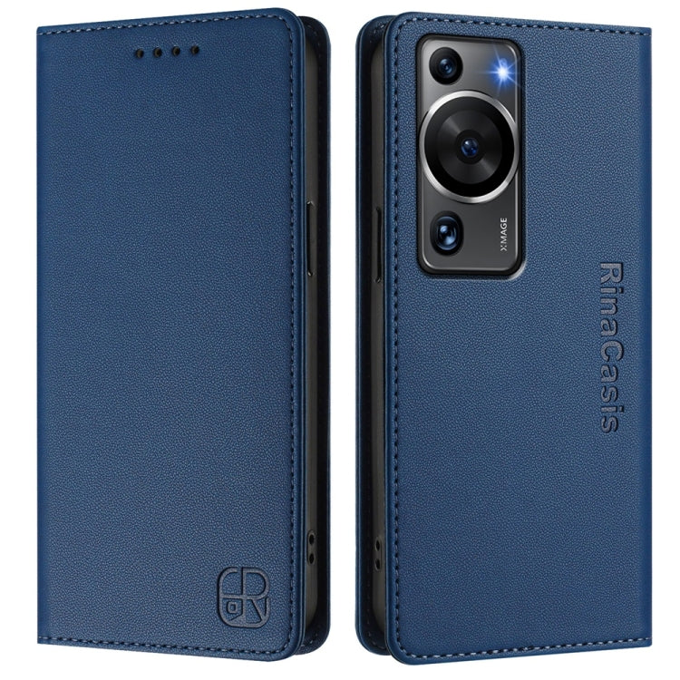 Funda de Cuero con Doble Pliegue y Succión Magnética para Huawei P60/P60 Pro Rc01 (Azul Oscuro)