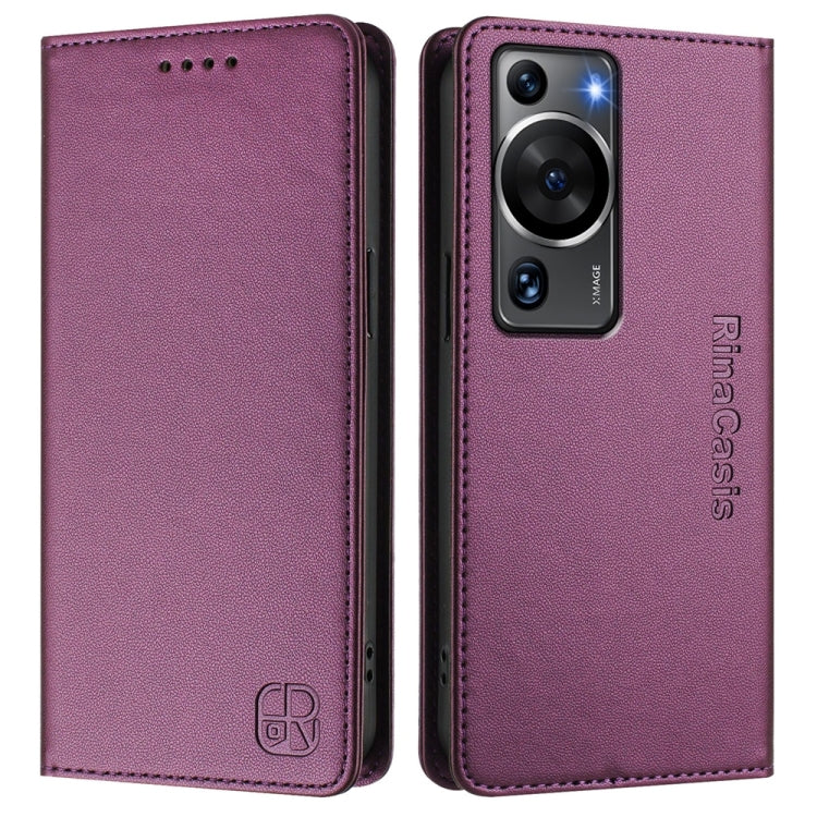 Funda de Cuero con Doble Pliegue y Succión Magnética para Huawei P60/P60 Pro Rc01 (Violeta)
