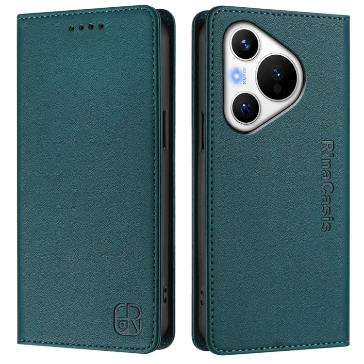 Funda de Cuero con Doble Pliegue y Succión Magnética Rfid para Huawei Pura 70 Rc01 (Verde Oscuro)