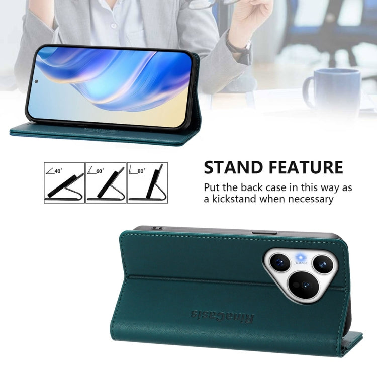 Funda de Cuero con Doble Pliegue y Succión Magnética Rfid para Huawei Pura 70 Rc01 (Verde Oscuro)