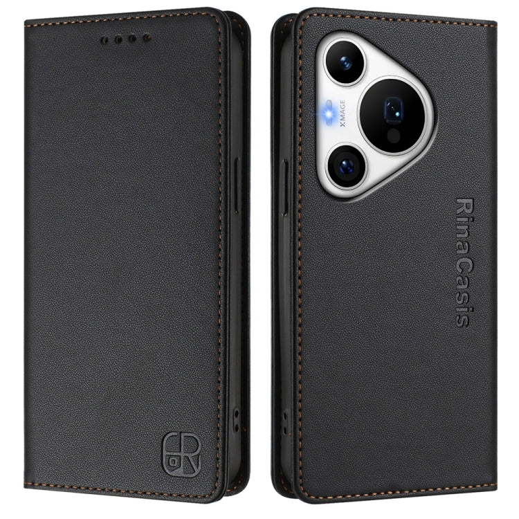 Funda de Cuero Huawei Pura 70 Pro/Pura 70 Pro+ Rc01 con Doble Pliegue y Succión Magnética (Negra)