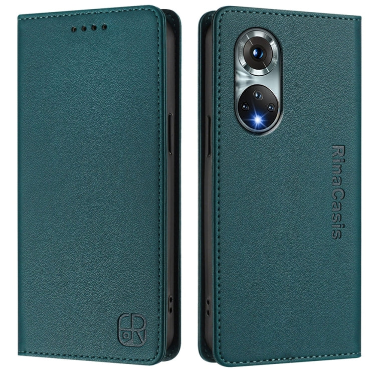 Funda de Cuero Huawei Nova 9 Rc01 con Doble Pliegue y Succión Magnética Rfid (Verde Oscuro)