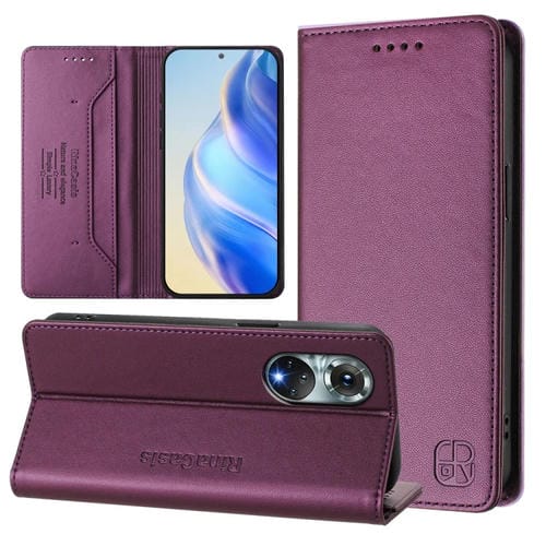 Funda de Cuero con Doble Pliegue y Succión Magnética RFID para Huawei Nova 9 Rc01 (Violeta)