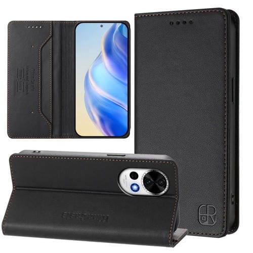 Funda de Cuero con Doble Pliegue y Succión Magnética para Huawei Nova 13/Nova 12 Rc01 (Negra)