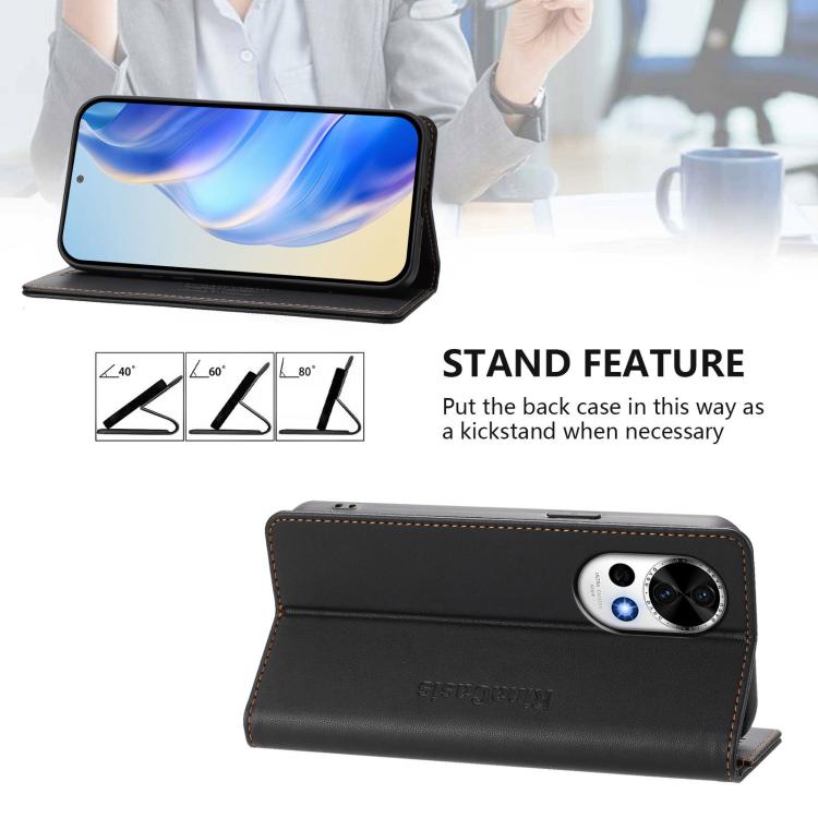 Funda de Cuero con Doble Pliegue y Succión Magnética para Huawei Nova 13/Nova 12 Rc01 (Negra)