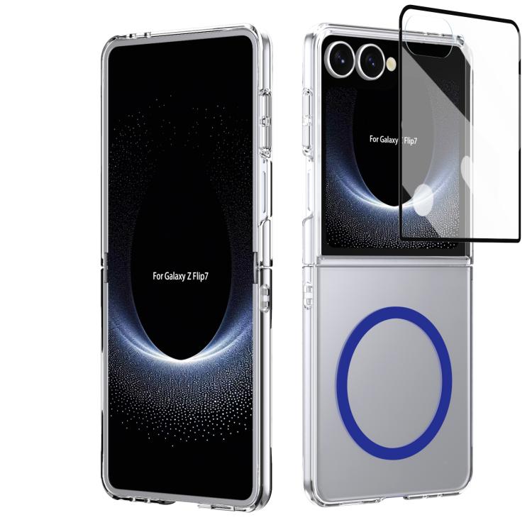 Funda de PC transparente con MagSafe integrado para Samsung Galaxy Z Flip7 5G (azul real)