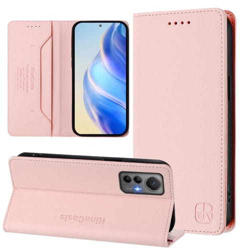 Funda de Cuero con Doble Pliegue y Succión Magnética para Teléfono Xiaomi 12 Lite Rc01 (Rosa)