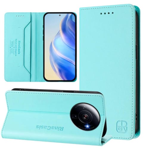 Funda de Cuero con Doble Pliegue y Succión Magnética Rfid para Xiaomi 12S Ultra Rc01 (Verde Menta)