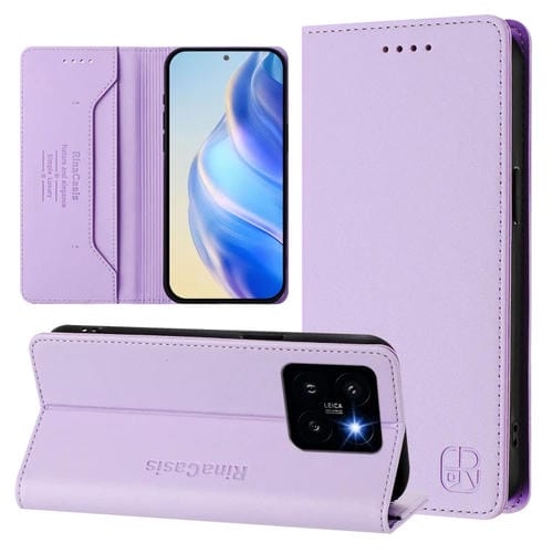 Funda De Cuero Con Doble Pliegue Y Succión Magnética Para Teléfono Xiaomi 14 Pro 5G Rc01 (Morado Claro)