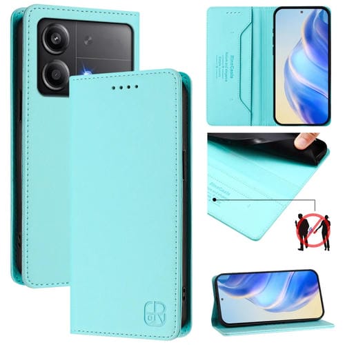 Funda de Cuero con Doble Pliegue y Succión Magnética para Teléfono Xiaomi Poco X6 Neo 5G Rc01 (Verde Menta)