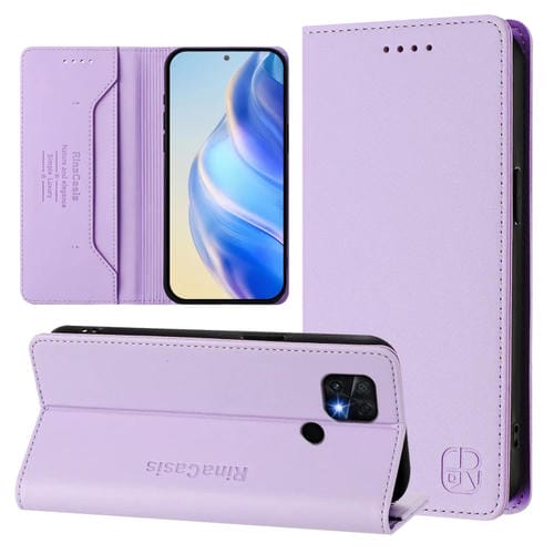 Funda de Cuero con Doble Pliegue y Succión Magnética Rfid para Xiaomi Poco C40 Rc01 (Morado Claro)