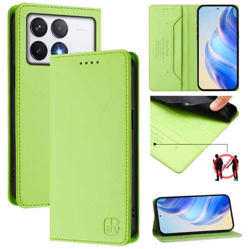 Funda de Cuero con Doble Pliegue y Succión Magnética para Teléfono Xiaomi Poco F6 Pro 5G Rc01 (Verde Hierba)