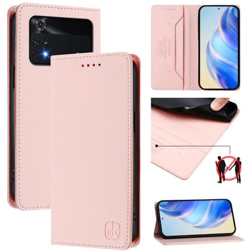 Funda de Cuero con Doble Pliegue y Succión Magnética para Teléfono Xiaomi Poco X4 Pro 5G Rc01 (Rosa)