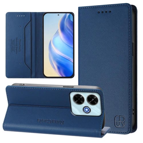 Funda de Cuero con Doble Pliegue y Succión Magnética para Redmi 13 5G/4G Global Rc01 (Azul Oscuro)