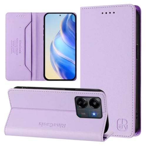 Funda de Cuero con Doble Pliegue y Succión Magnética para Redmi 13C 5G/4G Global Rc01 (Morado Claro)
