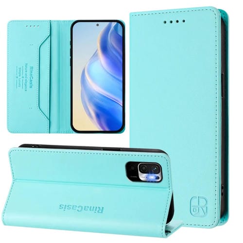 Funda de Cuero con Doble Pliegue y Succión Magnética para Redmi Note 10 5G/Note 10T 5G Rc01 (Verde Menta)